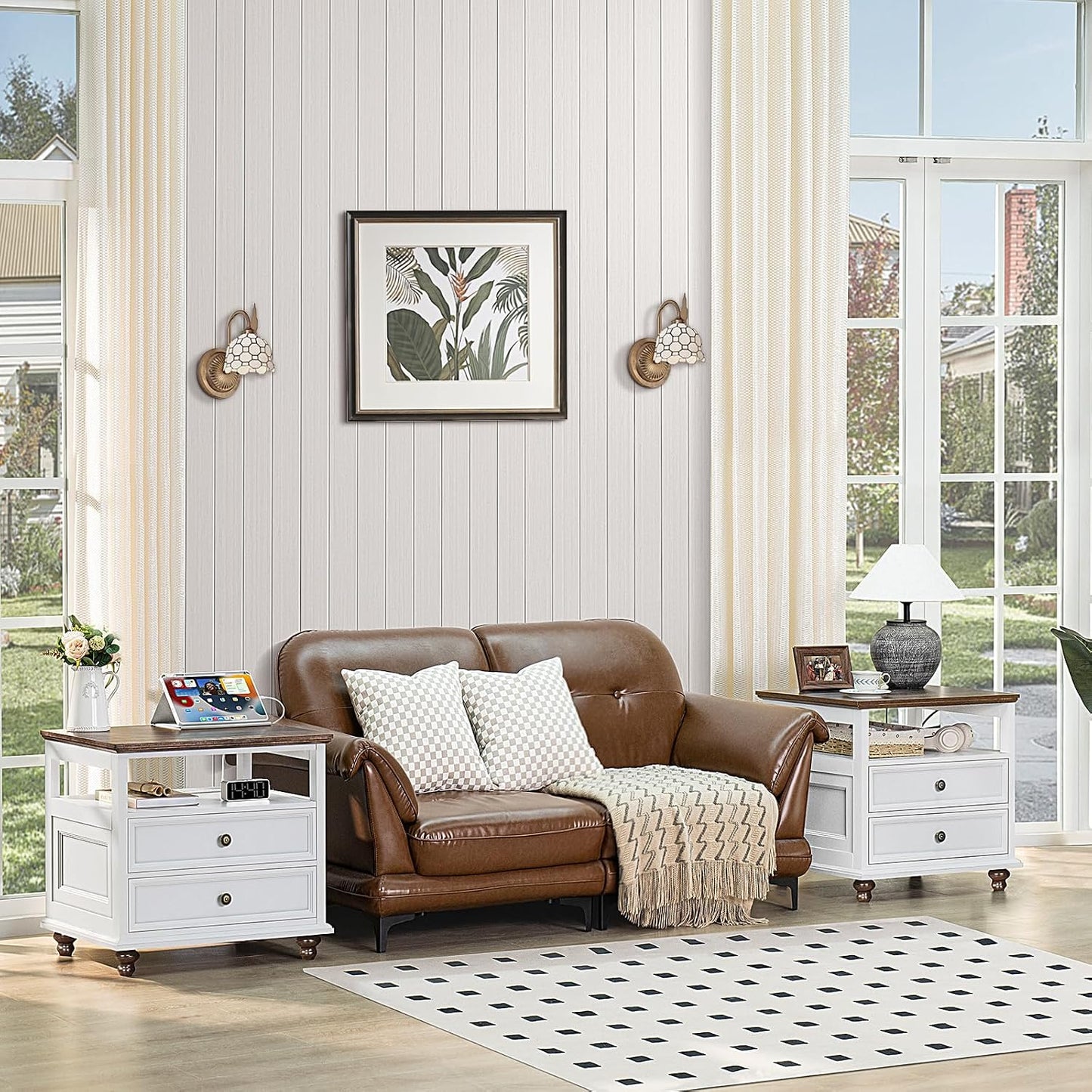 Joaxswe Farmhouse Dresser and Nightstand Sets 3 Piece, Nightstands Set of 2 and 7 Drawers Dresser for Bedroom, 54" Wide and 24" Inch Night Stand Set for Bedroom, Living Room, Hallway