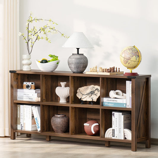 Joaxswe Bookcase, Farmhouse Wood Low Storage Organizer Book Shelf, 47" Console Bookshelf with Legs, Hallway Book Case for Entryway, Display Cabinet for Living Room, Office