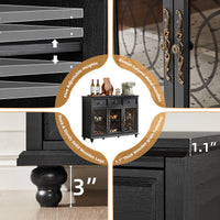 Black cabinet base with adjustable shelf height and decorative glass-door display