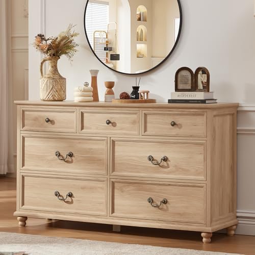Farmhouse 3-drawer nightstand cabinet with metal knobs and tapered legs, light wood finish