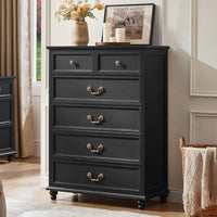 Black farmhouse nightstand cabinet with 4 drawers and brass drawer handles