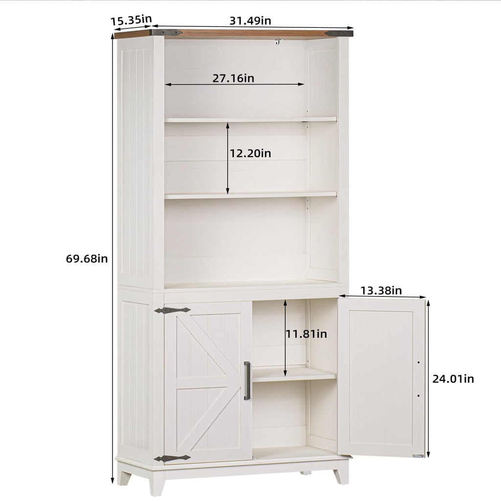 70in Tall Bookshelf 5 Tier Bookcase with Barn Doors and Adjustable Shelves, Blue Farmhouse Book Shelf with Storage Cabinet, Wood Freestanding Display Bookshelves for Bedroom, Living Room | Bookcase, Barn Doors, Adjustable Shelves, Book Shelf, Storage Cabi