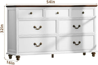 Joaxswe Farmhouse Dresser and Nightstand Sets 3 Piece, Nightstands Set of 2 and 7 Drawers Dresser for Bedroom, 54" Wide and 24" Inch Night Stand Set for Bedroom, Living Room, Hallway