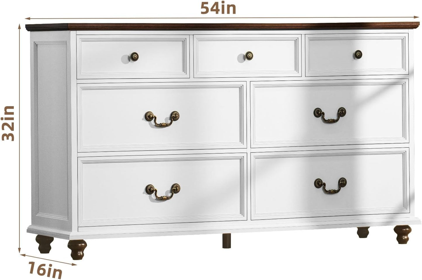 Joaxswe Farmhouse Dresser and Nightstand Sets 3 Piece, Nightstands Set of 2 and 7 Drawers Dresser for Bedroom, 54" Wide and 24" Inch Night Stand Set for Bedroom, Living Room, Hallway