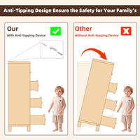 Dresser anti-tip safety diagram showing wall anchor bracket to prevent tipping