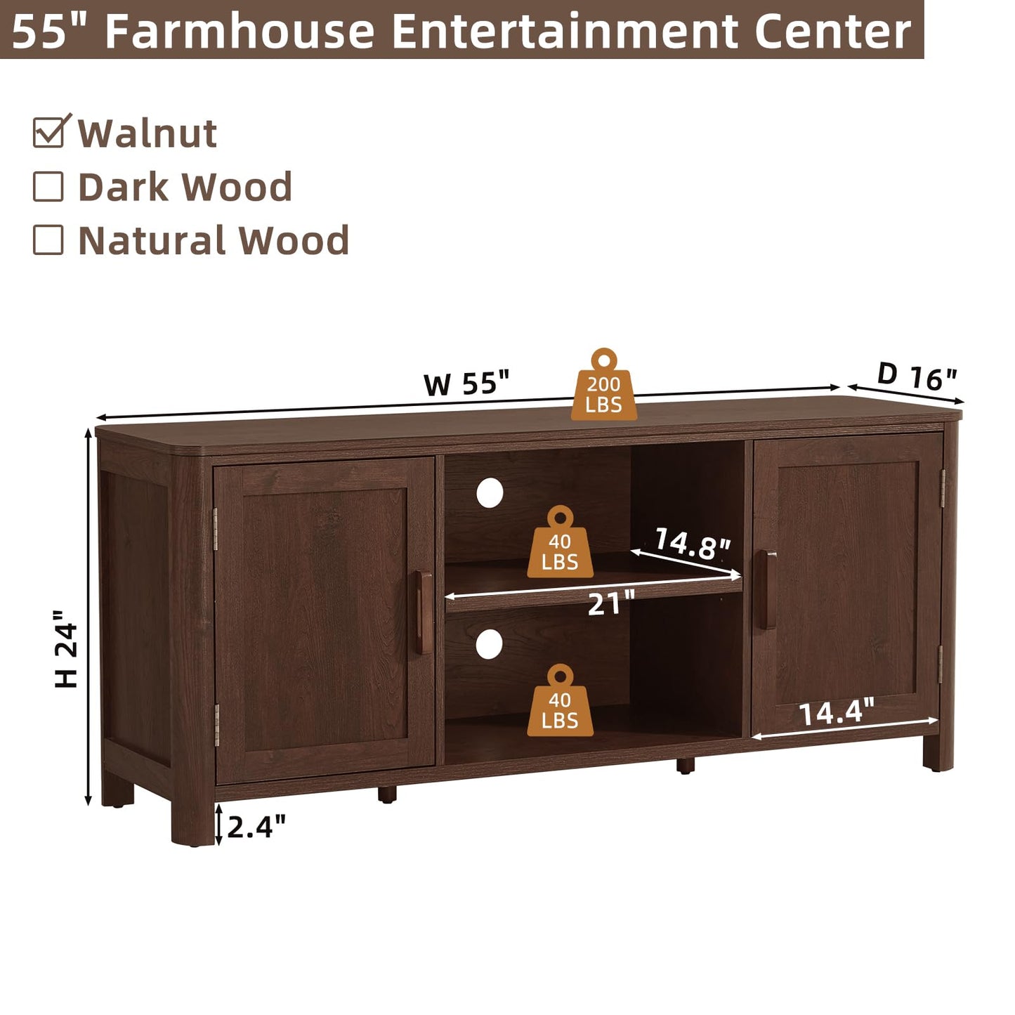 Joaxswe Farmhouse 55" Tv Stand Up for 65 in TV,Tv Consoles for Living Room | Adjustable Shelves Entertainment Center, 2 Door Storage, Rustic Wooden Veneer, Media Console Cabinet for TVs