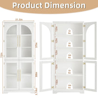 White tall bookshelf dimension view with open doors, adjustable shelves, and weight rating labels