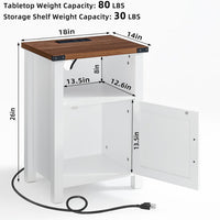 Joaxswe 18-Inch Nightstand with Charging Station and Fluted Door,Dark Blue | 18-inch bedside table with AC and USB charging, open storage and a magnetic fluted door for bedroom essentials