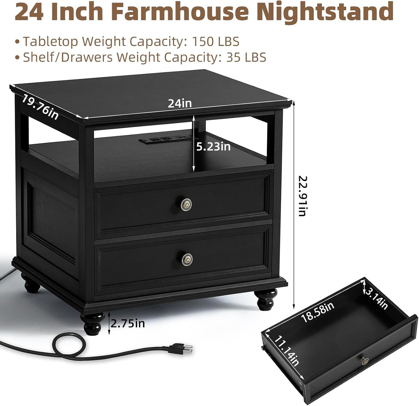 Joaxswe Farmhouse Dresser and Nightstand Sets 3 Piece, Nightstands Set of 2 and 7 Drawers Dresser for Bedroom, 54" Wide and 24" Inch Night Stand Set for Bedroom, Living Room, Hallway