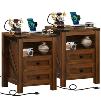 compare product Joaxswe Nightstand with Charging Station, Farmhouse Night Stand with 2 Drawers and Shelf Storage, Blue Wooden Side End Table, Bedside Cabinet for Bedroom, Living Room, Closet,Office