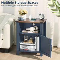Joaxswe 18-Inch Nightstand with Charging Station and Fluted Door,Dark Blue | 18-inch bedside table with AC and USB charging, open storage and a magnetic fluted door for bedroom essentials
