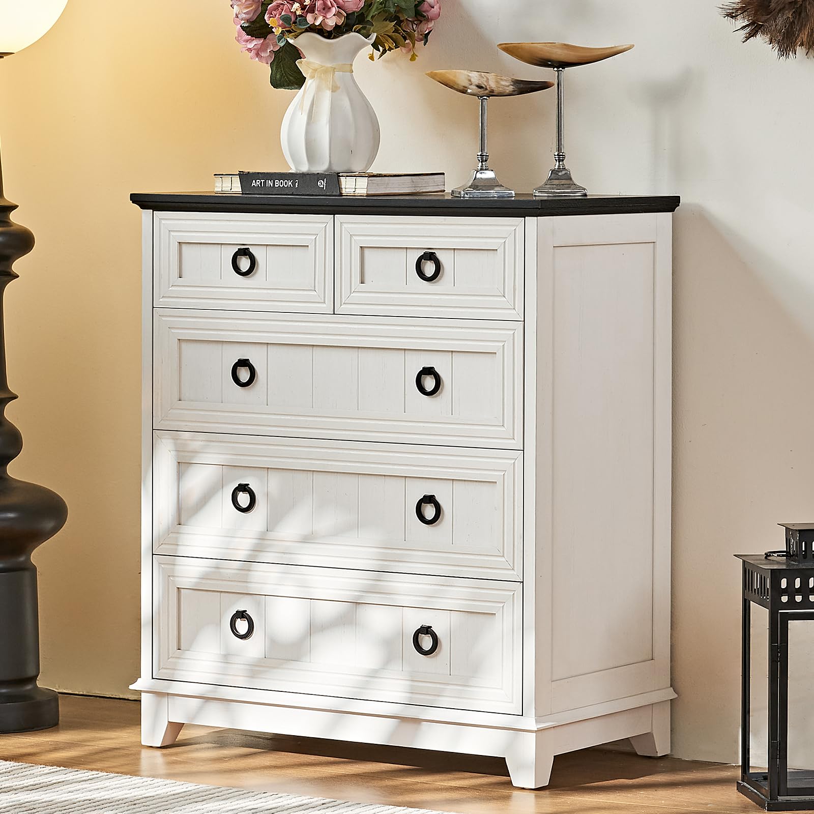 18" Farmhouse Night Stand with Charging Station, 2 Drawers End Table Dresser for Bedroom, Blue Wooden Nightstand, Bed Side Table with Open Shelf, Bedside Cabinet for Living Room, Closet