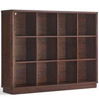 8-cube storage book shelf with open cubbies, dark brown wooden storage unit
