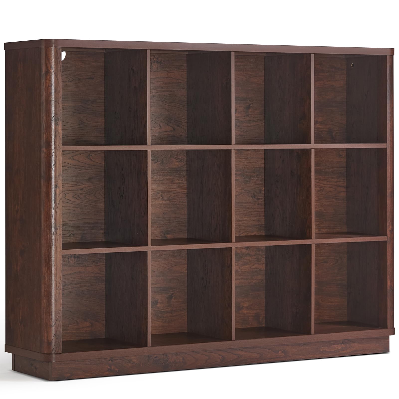 8 Cube Storage Book Shelf, 52" Long Horizontal Bookshelf with Curved Edge, Floor Standing Wooden Cubby Bookcase with Base, Modern Low Console Book Case, TV Stand for Living Room, Natural Oak