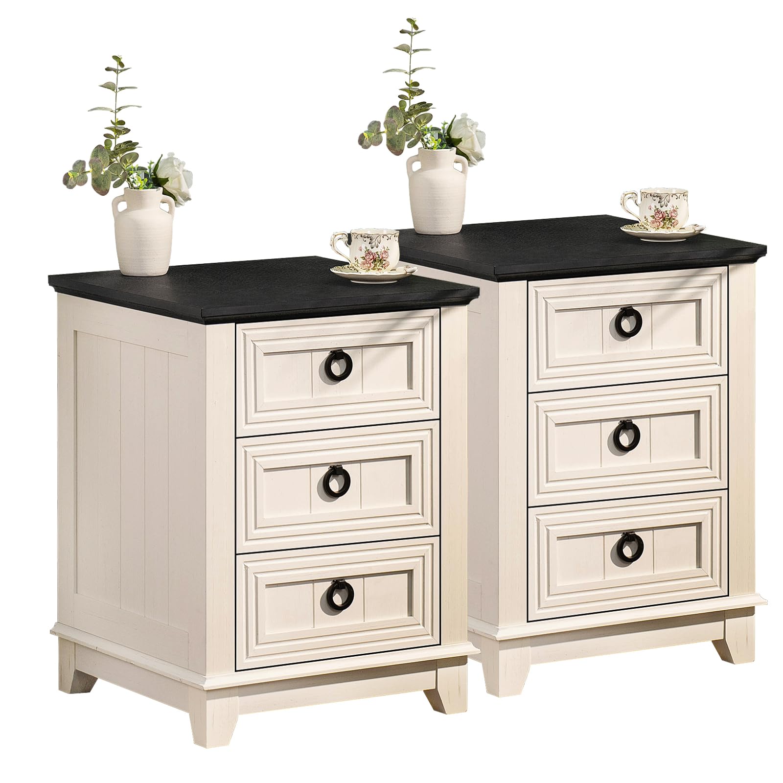 18" Farmhouse Night Stand with Charging Station, 2 Drawers End Table Dresser for Bedroom, Blue Wooden Nightstand, Bed Side Table with Open Shelf, Bedside Cabinet for Living Room, Closet