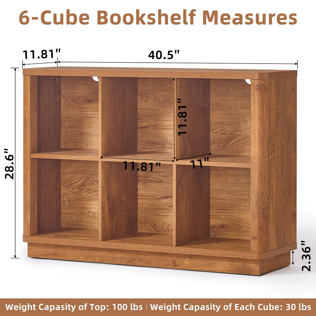8-cube horizontal book shelf diagram with curved-edge top and base