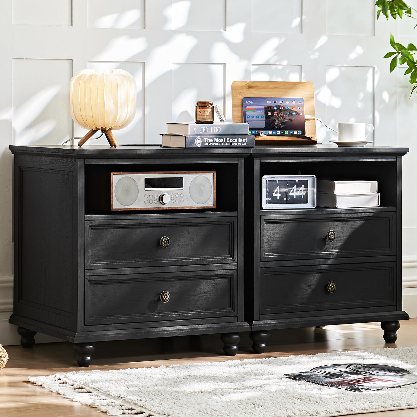 Farmhouse 5 Drawer Dresser for Bedroom, 45" Tall Rustic Chests of Drawers w/ 4 Solid Wood Feet, Mid Century Modern Wooden Closet Storage Dressers Organizer for Living Room, Hallway, Navy Blue