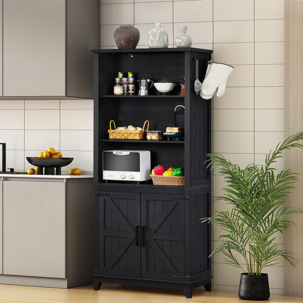 70in Tall Bookshelf 5 Tier Bookcase with Barn Doors and Adjustable Shelves, Blue Farmhouse Book Shelf with Storage Cabinet, Wood Freestanding Display Bookshelves for Bedroom, Living Room | Bookcase, Barn Doors, Adjustable Shelves, Book Shelf, Storage Cabi