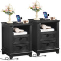 Black farmhouse nightstand set of 2 with three drawers and round metal pulls