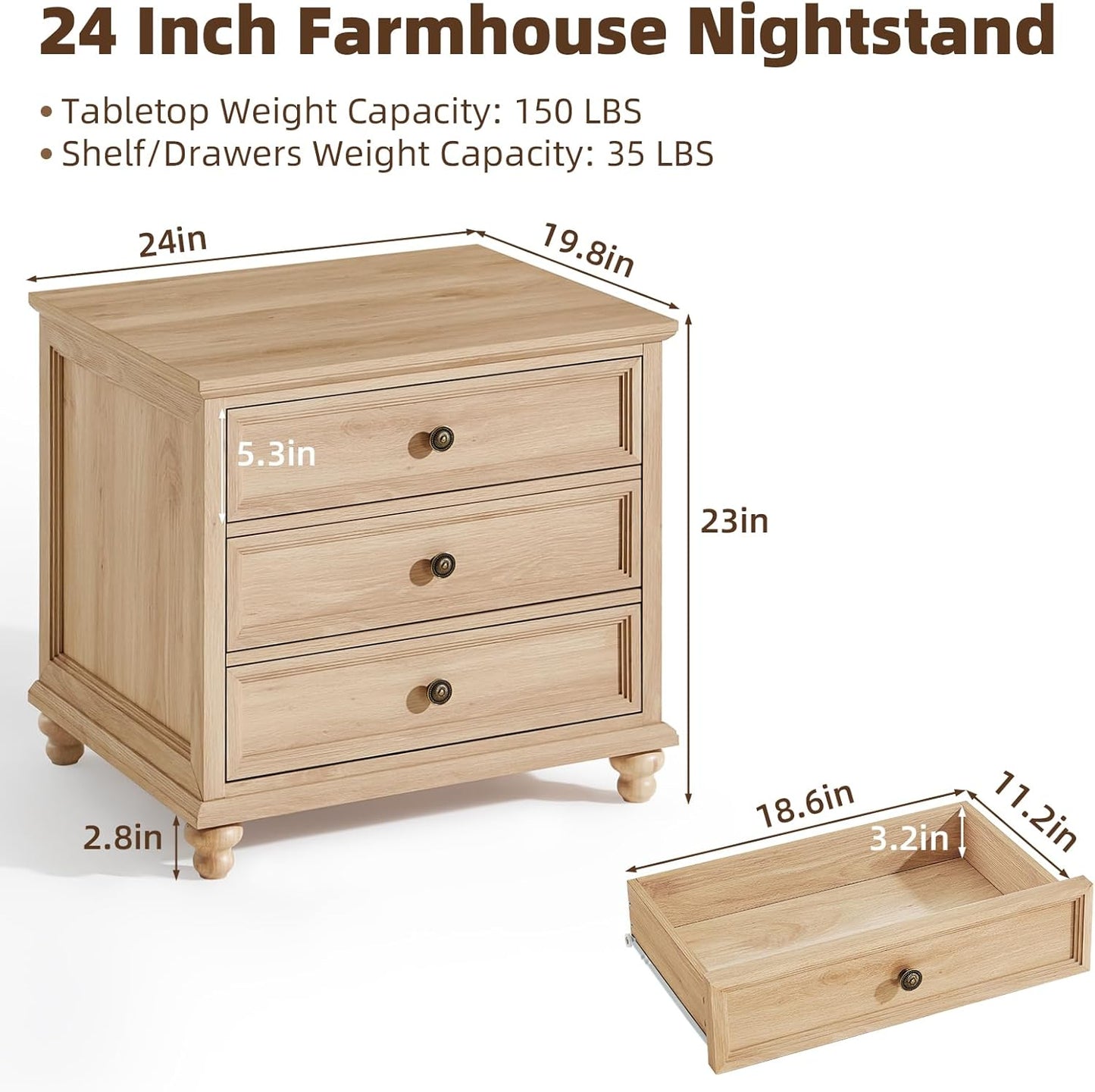 Joaxswe Farmhouse Dresser and Nightstand Sets 3 Piece, Nightstands Set of 2 and 7 Drawers Dresser for Bedroom, 54" Wide and 24" Inch Night Stand Set for Bedroom, Living Room, Hallway