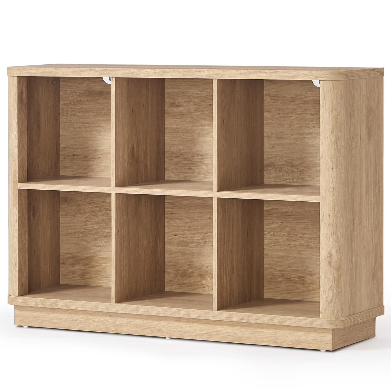 8 Cube Storage Book Shelf, 52" Long Horizontal Bookshelf with Curved Edge, Floor Standing Wooden Cubby Bookcase with Base, Modern Low Console Book Case, TV Stand for Living Room, Natural Oak