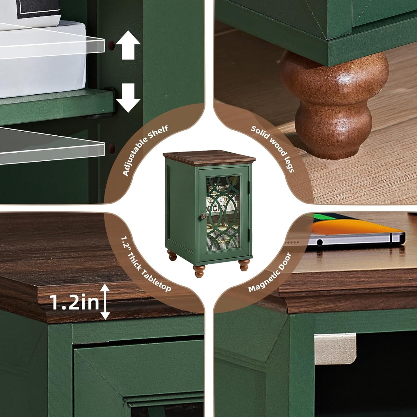 Narrow Side Table with Charging Station, Night Stand with Glass Door, Bedside End Tables with Adjustable Shelf Storage Cabinet,Wood Nightstand for Small Spaces Living Room Bedroom