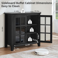 Black sideboard buffet cabinet with glass doors and built-in storage shelves