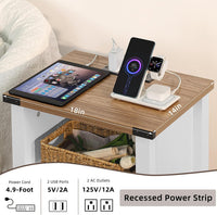 Joaxswe 18-Inch Nightstand with Charging Station and Fluted Door,Dark Blue | 18-inch bedside table with AC and USB charging, open storage and a magnetic fluted door for bedroom essentials