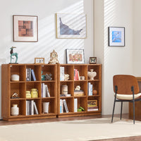Natural oak horizontal cube storage bookcase with open cubbies for books