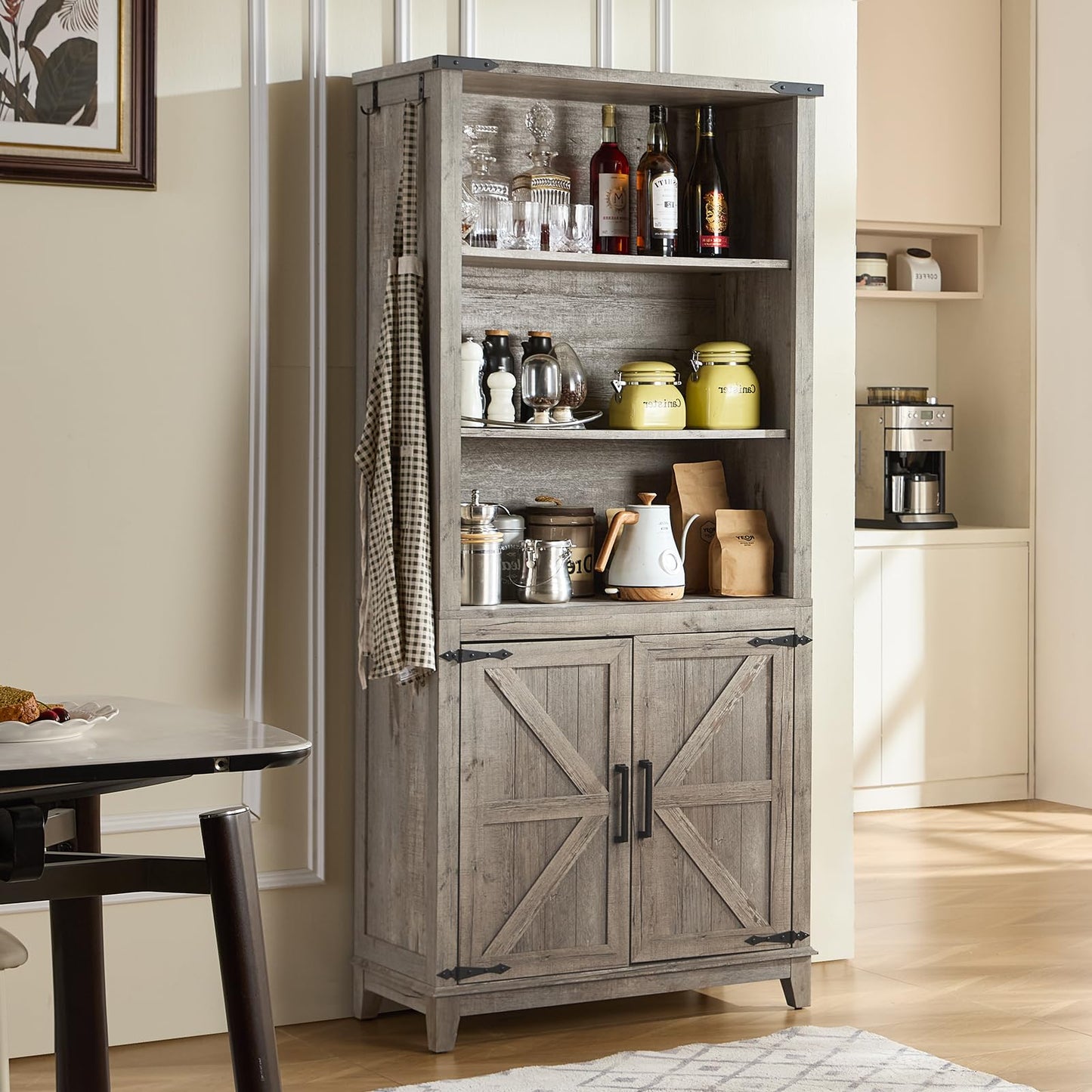 Joaxswe 70in Tall Bookshelf 5 Tier Bookcase with Barn Doors and Adjustable Shelves, Blue Farmhouse Book Shelf with Storage Cabinet, Wood Freestanding Display Bookshelves for Bedroom, Living Room