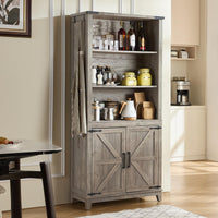 Joaxswe 70in Tall Bookshelf 5 Tier Bookcase with Barn Doors and Adjustable Shelves, Blue Farmhouse Book Shelf with Storage Cabinet, Wood Freestanding Display Bookshelves for Bedroom, Living Room