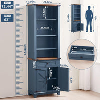 Tall bookcase cabinet with two lower doors and central drawer; with size measurements