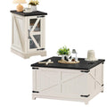 White farmhouse lift-top side table with glass-like door panel and hidden storage