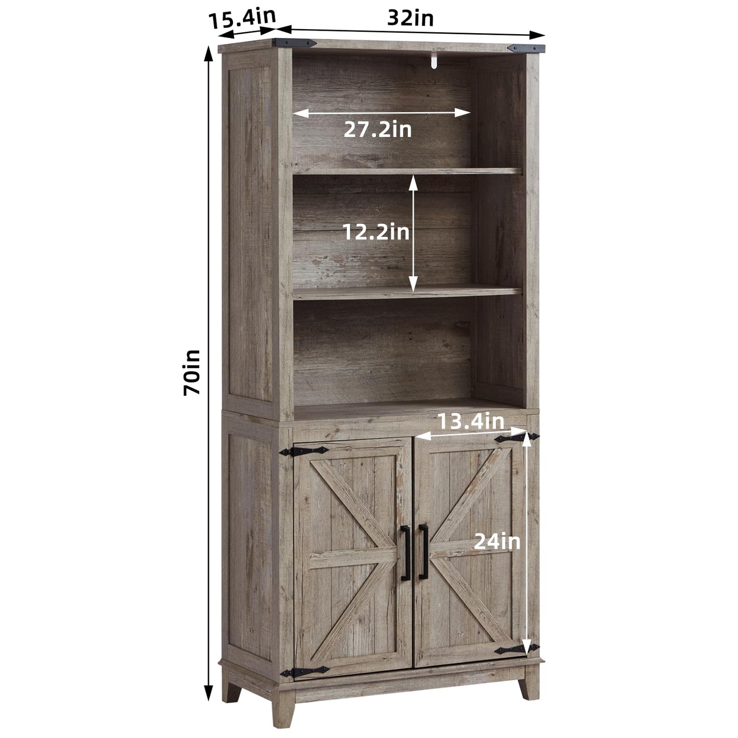 Joaxswe 70in Tall Bookshelf 5 Tier Bookcase with Barn Doors and Adjustable Shelves, Blue Farmhouse Book Shelf with Storage Cabinet, Wood Freestanding Display Bookshelves for Bedroom, Living Room