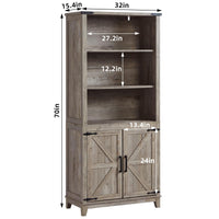 Joaxswe 70in Tall Bookshelf 5 Tier Bookcase with Barn Doors and Adjustable Shelves, Blue Farmhouse Book Shelf with Storage Cabinet, Wood Freestanding Display Bookshelves for Bedroom, Living Room