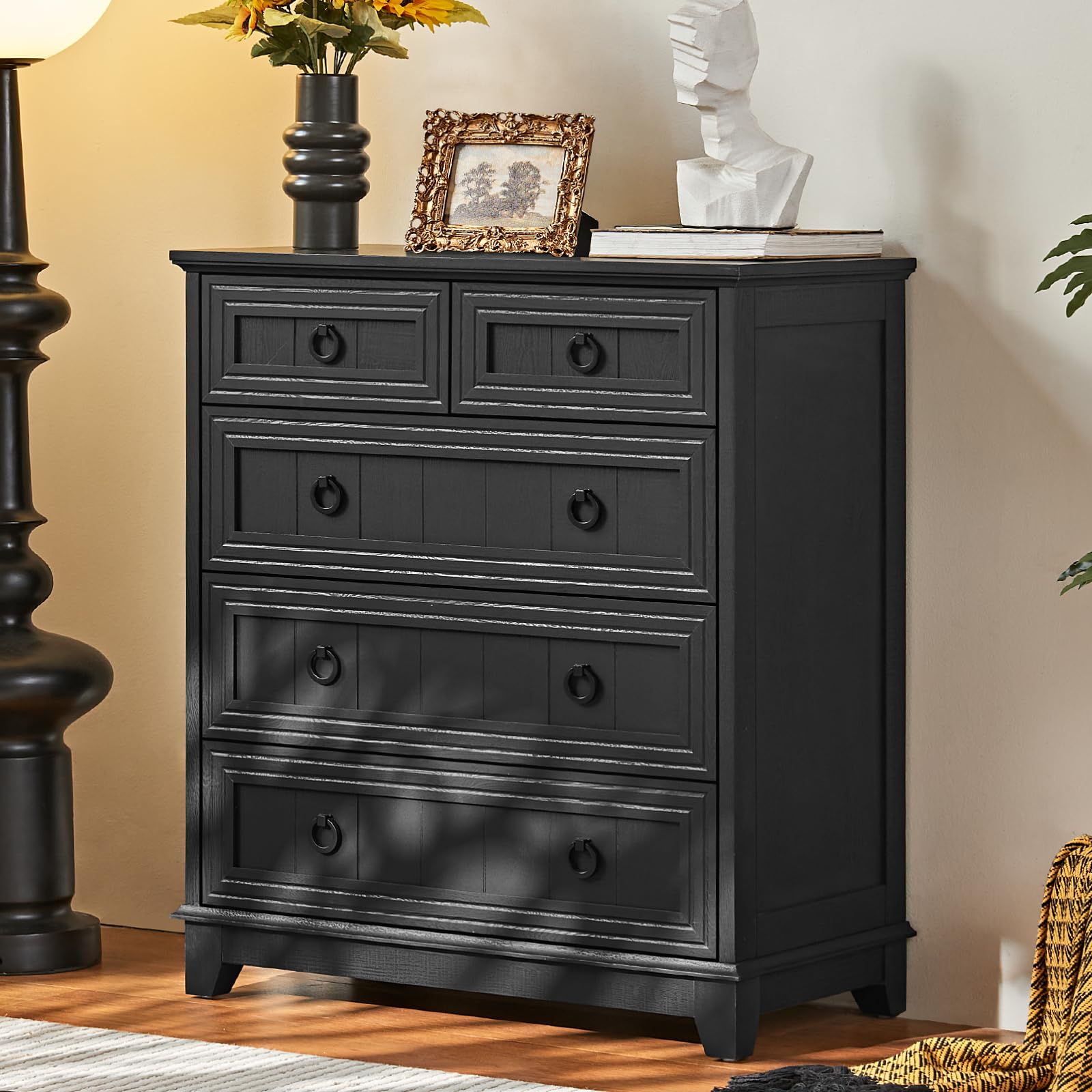 18" Farmhouse Night Stand with Charging Station, 2 Drawers End Table Dresser for Bedroom, Blue Wooden Nightstand, Bed Side Table with Open Shelf, Bedside Cabinet for Living Room, Closet