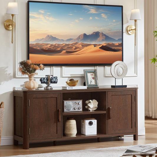 Joaxswe Farmhouse 55" Tv Stand Up for 65 in TV,Tv Consoles for Living Room | Adjustable Shelves Entertainment Center, 2 Door Storage, Rustic Wooden Veneer, Media Console Cabinet for TVs