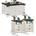 Farmhouse coffee table set of 3 in white, coffee table with hidden storage and two drawer units