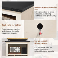 Record player stand design showing back cable hole, corner protection, and storage area