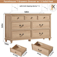 Joaxswe Farmhouse Dresser and Nightstand Sets 3 Piece, Nightstands Set of 2 and 7 Drawers Dresser for Bedroom, 54" Wide and 24" Inch Night Stand Set for Bedroom, Living Room, Hallway