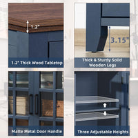 Sideboard cabinet details: thick wood tabletop, matte metal handles, adjustable shelves