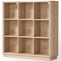 8-cube storage book shelf with open cubbies, pale light oak wooden storage