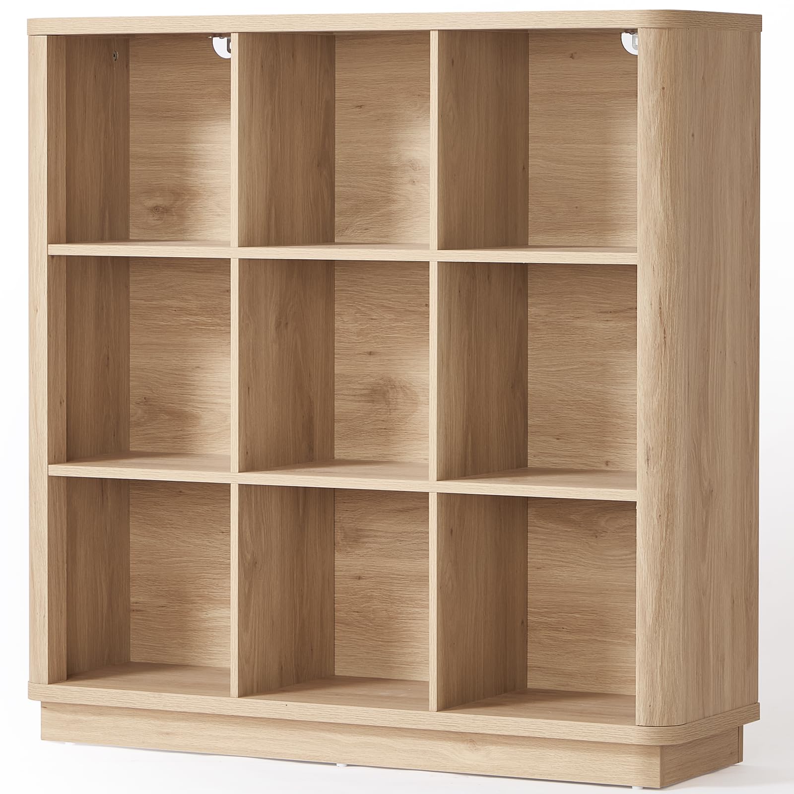 8 Cube Storage Book Shelf, 52" Long Horizontal Bookshelf with Curved Edge, Floor Standing Wooden Cubby Bookcase with Base, Modern Low Console Book Case, TV Stand for Living Room, Natural Oak