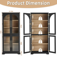 Tall bookshelf dimension view with open doors, adjustable shelves, and weight rating labels