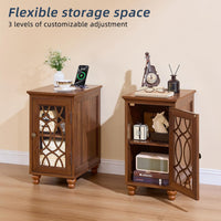 Narrow Side Table with Charging Station, Night Stand with Glass Door, Bedside End Tables with Adjustable Shelf Storage Cabinet,Wood Nightstand for Small Spaces Living Room Bedroom