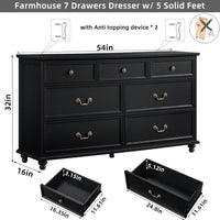 Joaxswe Farmhouse Dresser and Nightstand Sets 3 Piece, Nightstands Set of 2 and 7 Drawers Dresser for Bedroom, 54" Wide and 24" Inch Night Stand Set for Bedroom, Living Room, Hallway