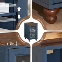 Narrow side table cabinet showing adjustable shelf and solid wood feet.