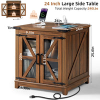 Large wood side table with flip-top and built-in charging ports, brown finish
