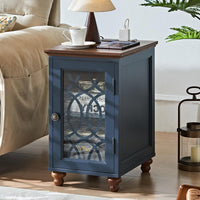 Joaxswe Farmhouse Fireplace TV Stand Sets 3,Side Table with Charger Station | 59" Fire Place TV Stands for Living Room, Entertainment Center Heater for TVs up to 65" with Open Shelves and Drawers, Blue