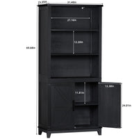 Joaxswe 70in Tall Bookshelf 5 Tier Bookcase with Barn Doors and Adjustable Shelves, Blue Farmhouse Book Shelf with Storage Cabinet, Wood Freestanding Display Bookshelves for Bedroom, Living Room